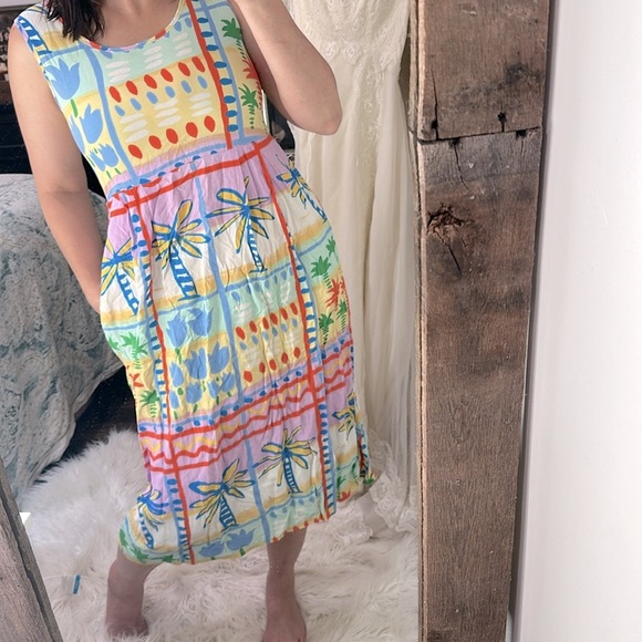 Jams World Vibrant Tropical Midi Dress size small with pockets - Picture 1 of 7